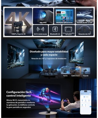 ★Mini Proyector Cine en casa 4K Soportado Auto Key