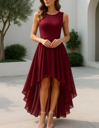 Vestido granate con encaje