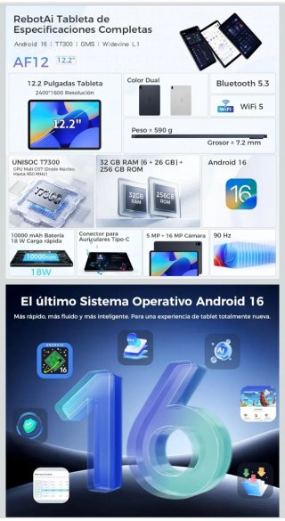 Tablet 12.2 Android 16GB+256GB+1TB