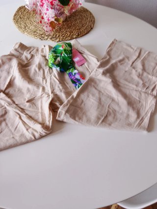 Pantalones anchos lino beige S/M