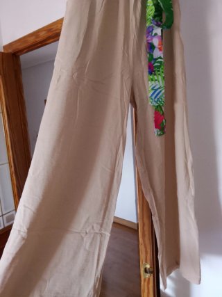 Pantalones anchos lino beige S/M