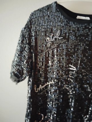 Vestido Mango lentejuelas negro y plata