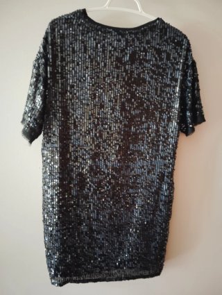 Vestido Mango lentejuelas negro y plata