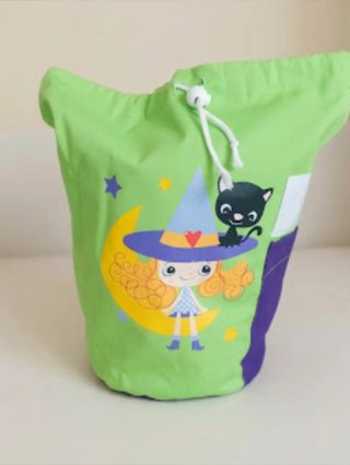 Mochila guardería tela niña bruja gato