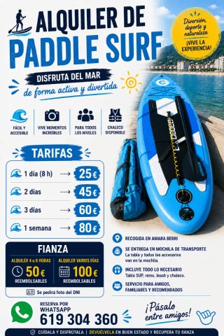 Donostia San Sebastián Alquiler tabla paddle sub