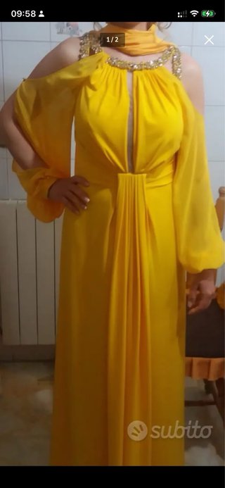 Abito lungo cerimonia giallo con strass