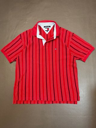 Vintage Tommy Hilfiger Striped Polo Shirt Red 90s
