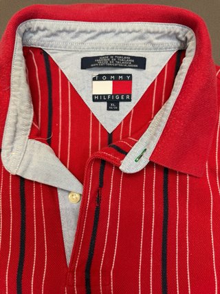 Vintage Tommy Hilfiger Striped Polo Shirt Red 90s