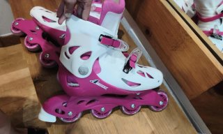 Patines en línea 4 ruedas rosas y blancos