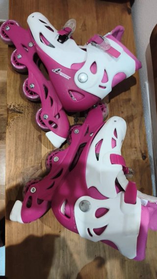 Patines en línea 4 ruedas rosas y blancos