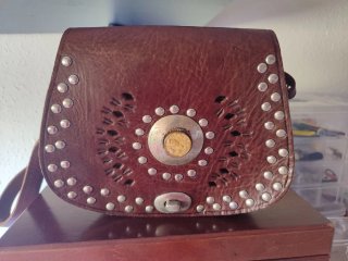 Bolso Cuero Boho Tachuelas Marrón