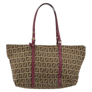 FENDI Zucchino Canvas Hand Bag Beige Gold Auth