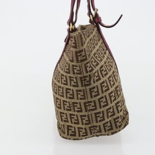 FENDI Zucchino Canvas Hand Bag Beige Gold Auth