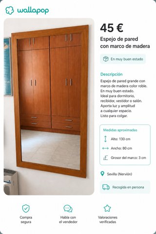 Espejo de pared con marco de madera