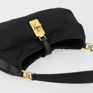 PRADA Accessory Pouch Nylon Black Gold Auth