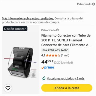 Conector Filamento SUNLU FC01 para Impresora 3D