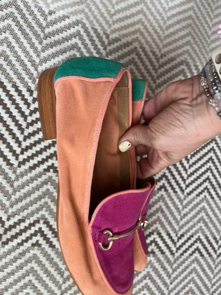 Zapatos Hobby ante verde, naranja y rosa