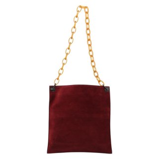 FENDI Plastic Chain Shoulder Bag Suede Red Auth