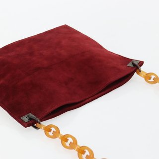 FENDI Plastic Chain Shoulder Bag Suede Red Auth