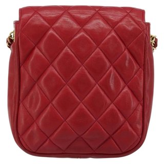 CHANEL Matelasse Chain Shoulder Bag Lamb Skin Red
