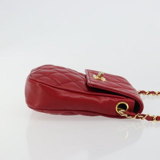CHANEL Matelasse Chain Shoulder Bag Lamb Skin Red