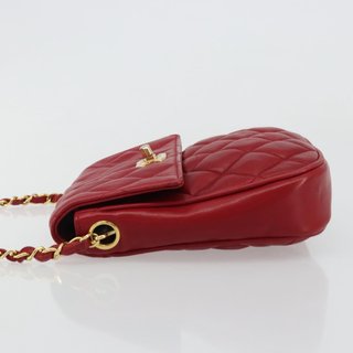 CHANEL Matelasse Chain Shoulder Bag Lamb Skin Red
