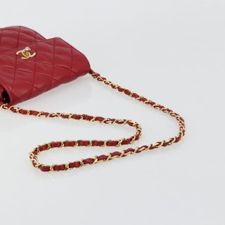 CHANEL Matelasse Chain Shoulder Bag Lamb Skin Red