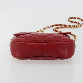 CHANEL Matelasse Chain Shoulder Bag Lamb Skin Red