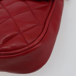 CHANEL Matelasse Chain Shoulder Bag Lamb Skin Red