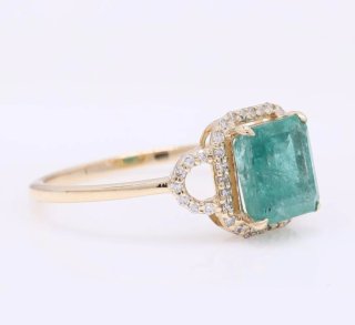 Anillo Oro 14k Esmeralda Natural y Diamantes