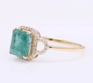 Anillo Oro 14k Esmeralda Natural y Diamantes