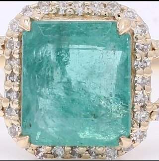 Anillo Oro 14k Esmeralda Natural y Diamantes