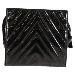 CHANEL V Stitch Shoulder Bag Enamel Black CC Auth