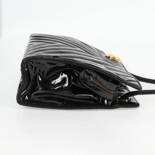 CHANEL V Stitch Shoulder Bag Enamel Black CC Auth