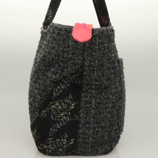 CHANEL Tote Bag Tweed Black Silver CC Auth