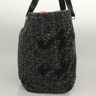 CHANEL Tote Bag Tweed Black Silver CC Auth