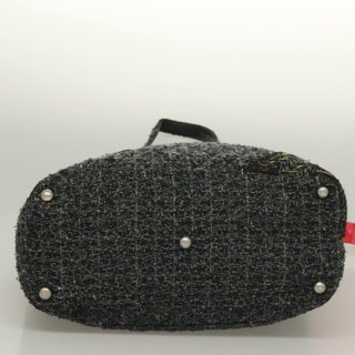 CHANEL Tote Bag Tweed Black Silver CC Auth