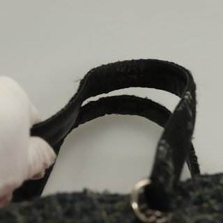CHANEL Tote Bag Tweed Black Silver CC Auth