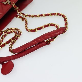 CHANEL Matelasse Chain Shoulder Bag Lamb Skin Red