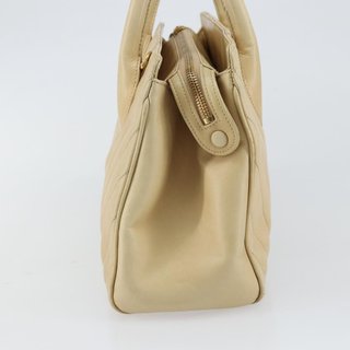 CHANEL V Stitch Hand Bag Lamb Skin Beige Gold CC