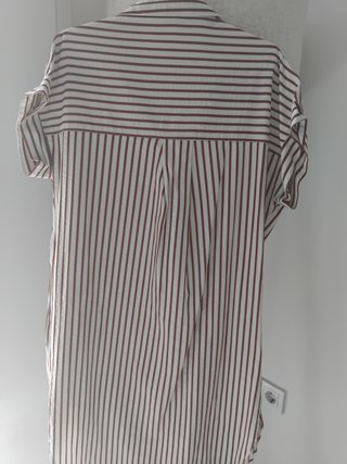 Vestido camisero rayas teja y beige