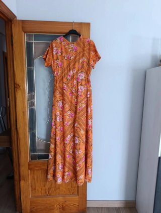 Vestido largo estampado floral naranja