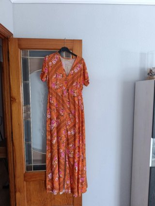 Vestido largo estampado floral naranja