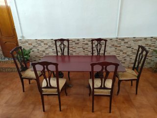 Mesa y 6 Sillas Antiguas Madera