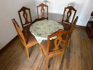 Mesa redonda madera maciza + 6 sillas