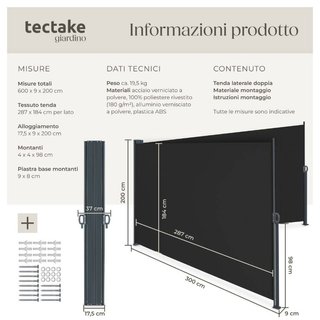 Tenda da sole laterale doppia estensibile con meccanismo di