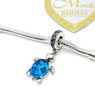 Charm Argento 925 Tartaruga Blu Portafortuna