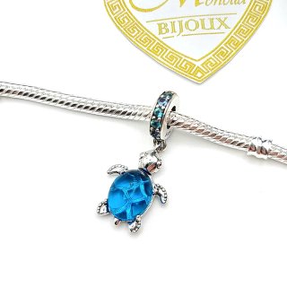 Charm Argento 925 Tartaruga Blu Portafortuna