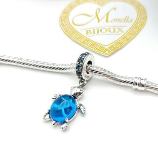 Charm Argento 925 Tartaruga Blu Portafortuna