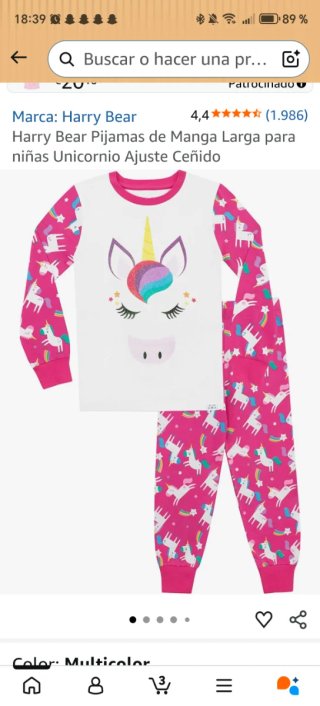 Pijama unicornio Harry Bear manga larga